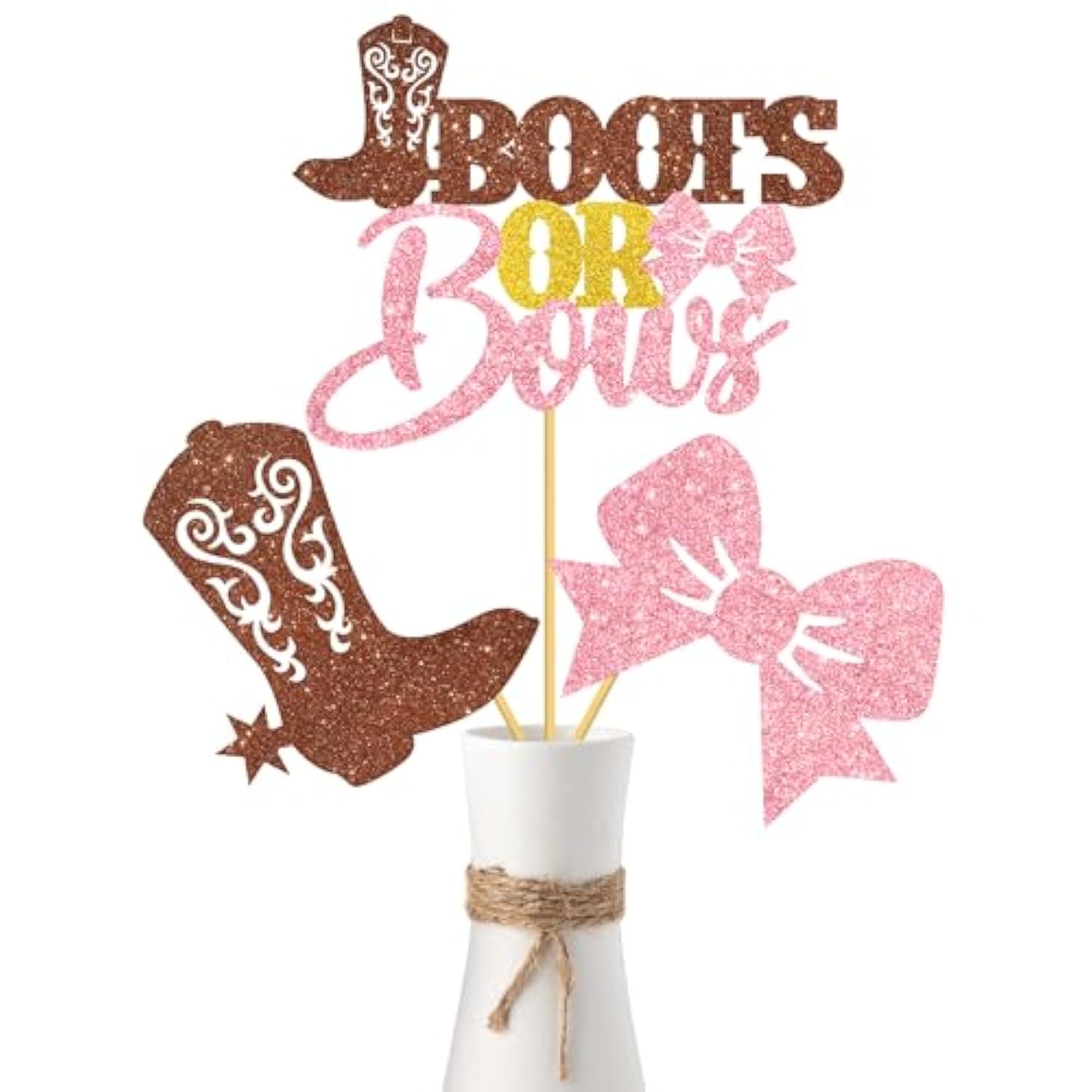 Boots Or Bows Gender Reveal Centerpiece Sticks Cowgirl Party Table Toppers 12Pcs Glitter Boots Or Bows Party Supplies For Western Themed Boy Or Girl Baby Shower Birthday Party Decor