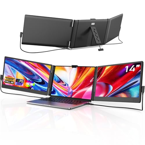Laptop Screen Extender, 14'' Fhd 1080P Ips Portable Monitor For Laptop, Triple Screen Extender Monitor Plug-Play For Mac/Windows/Chrome, Fit 13-17.3 Laptops
