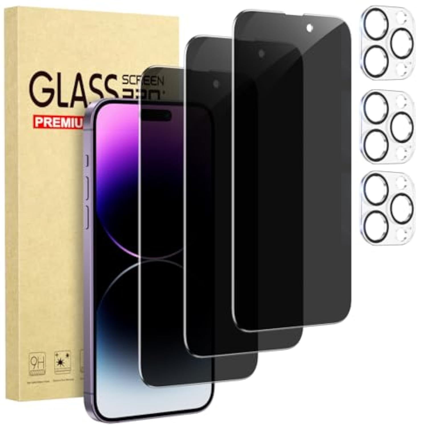 3-Pack iPhone 14 Pro Max Privacy Screen and Camera Lens Protector Case Friendly
