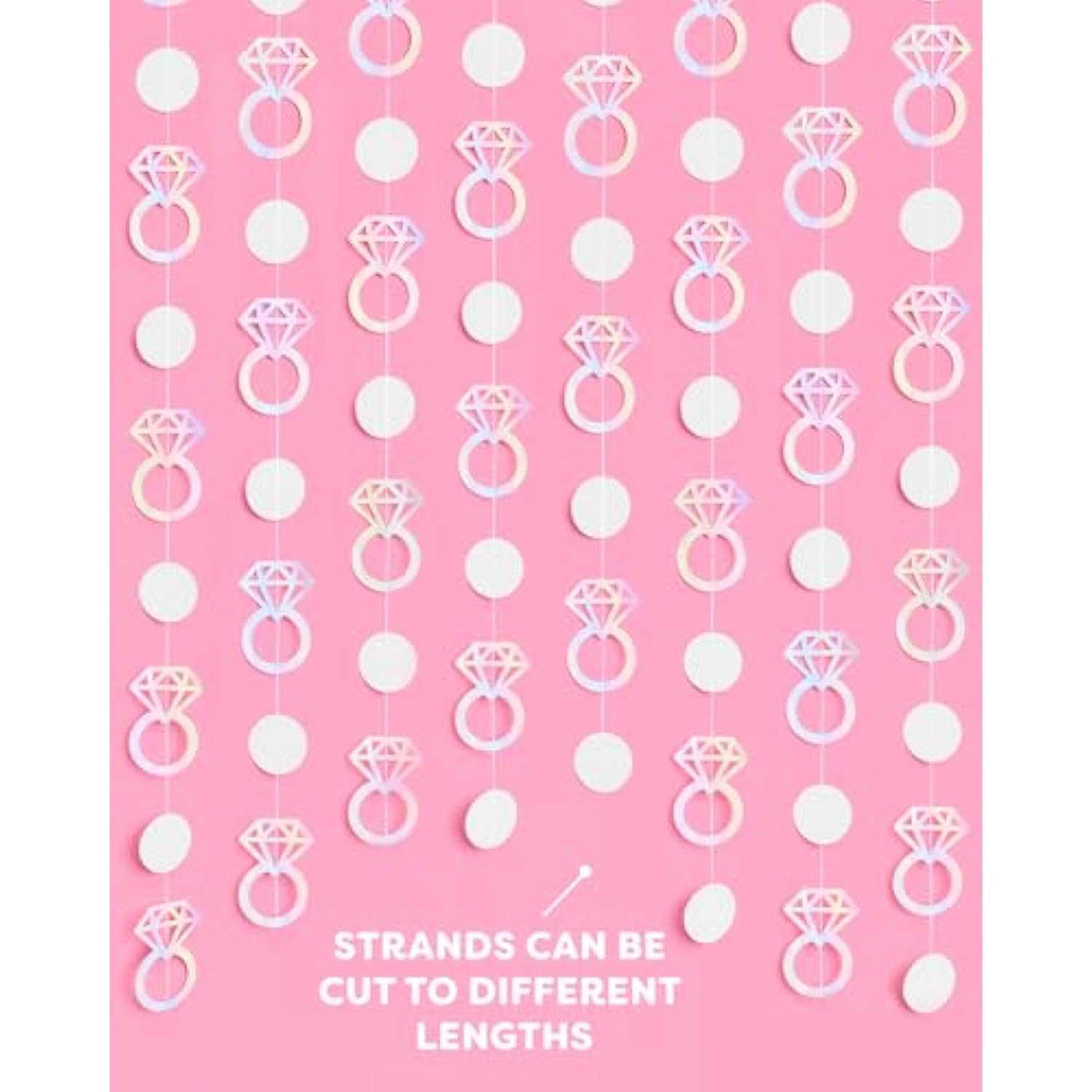 Iridescent Engagement Ring Garland - 4 Pcs, 12' | Bachelorette Decorations, Tying The Knot Bride Bach Decor, Engagement Party Photo Booth Backdrop, Proposal Supplies