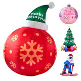8Ft Red Christmas Ball With Santa Hat Inflatable Outdoor Indoor Decor, Giant Blow Up Ip44 Weatherproof Xmas Decorations