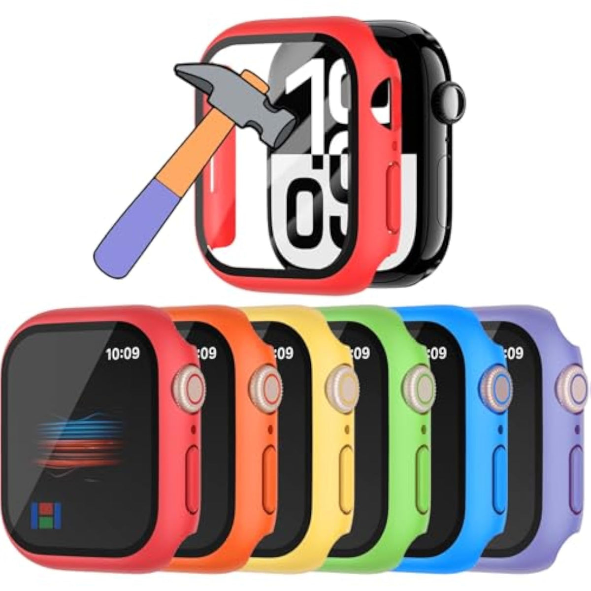 6 Pack Hard Tempered Glass Case for Apple Watch Series 45mm, 7, 8, 9