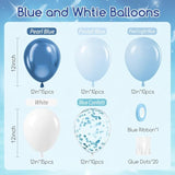60Pcs Blue And White Balloons 12Inch With Pastel Pearl Light Blue Confetti White Balloons For Bridal Baby Shower Wedding Birthday Party Decorations