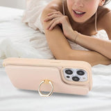 Iphone 14 Pro Case With Card Holder Strap Lanyard Ring Stand 6.1 Inch Beige