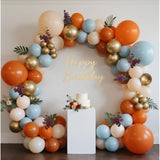 Fall Balloon Arch Kit: Blue, Orange, Gold Eucalyptus - Baby Shower Decor