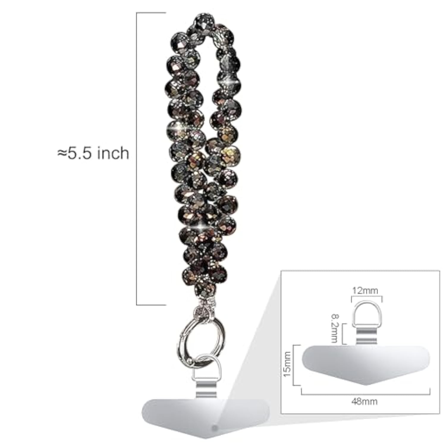 Beaded Black Phone Wrist Strap Sparkling Lanyard Bracelet for Women