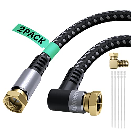 Coaxial Cable 3 ft-2 Pack-Right Angle Quad Shielded 90 Degree RG6 Coax Cable Cord, Male F Gold-Plated Nylon-Braided, in-Wall, Digital TV Aerial AV