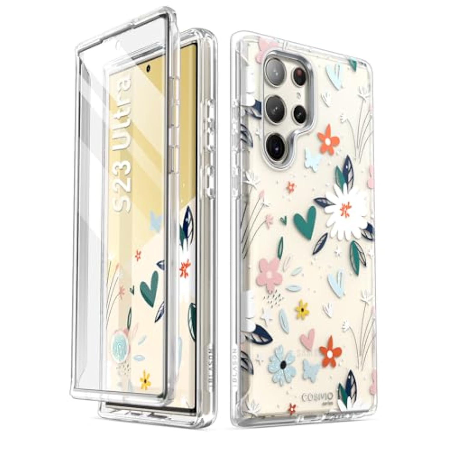 i-Blason for Samsung Galaxy S23 Ultra Case with Built-in Screen Protector, [Magnetic Charging] [Support Fingerprint ID], Full-Body Slim Phone Case for Samsung Galaxy S23 Ultra 6.8", Flower Paint