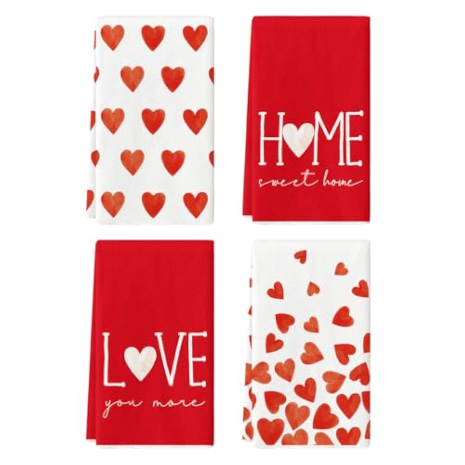 Red Heart Love Valentine'S Kitchen Towels Dish Towels, 18X26 Inch Farmhouse Anniversary Wedding Decoration Hand Towels Set Of 4