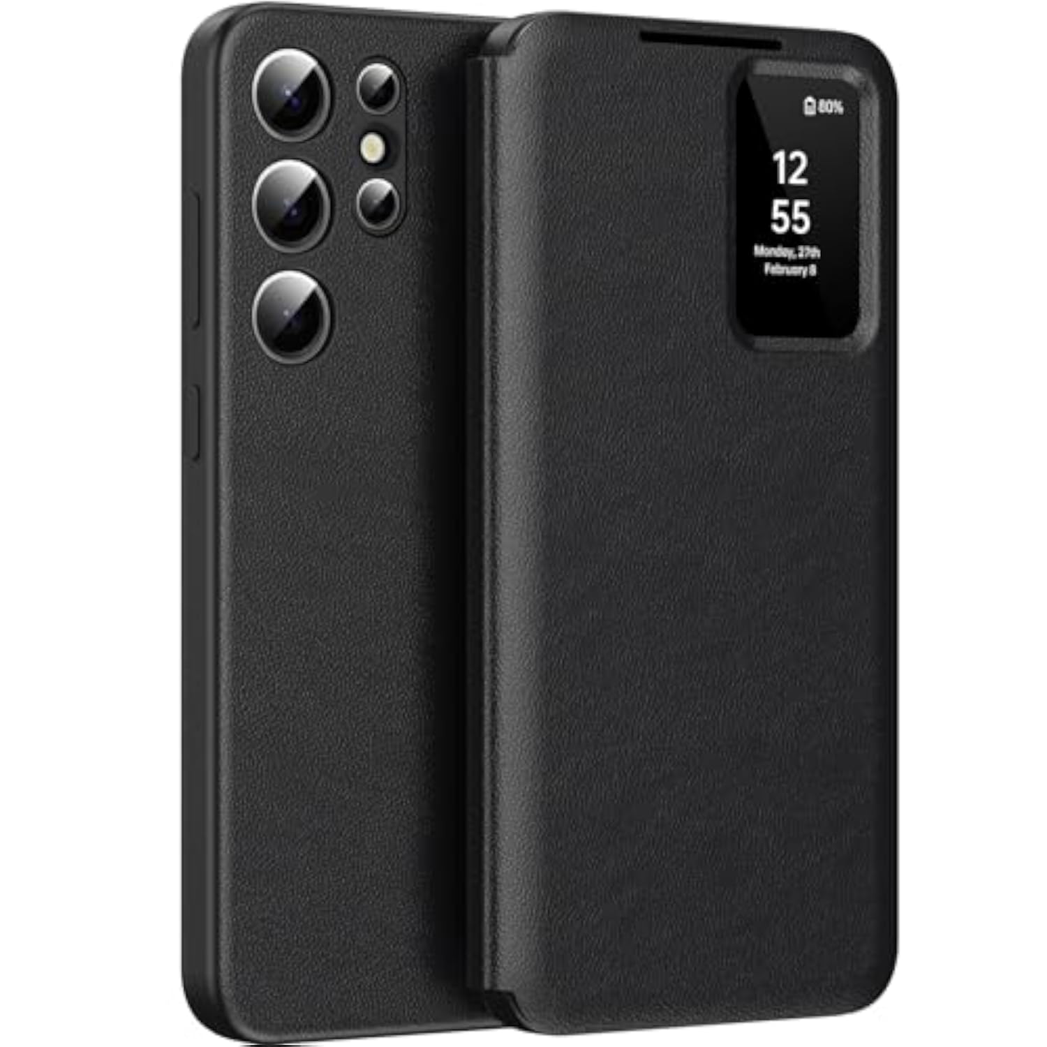 Samsung S26 Ultra 5G Case with S-View Wallet Phone Case, Smart Window Cover for Galaxy S26 Ultra, Flip Leather Protective Smart View (Black)