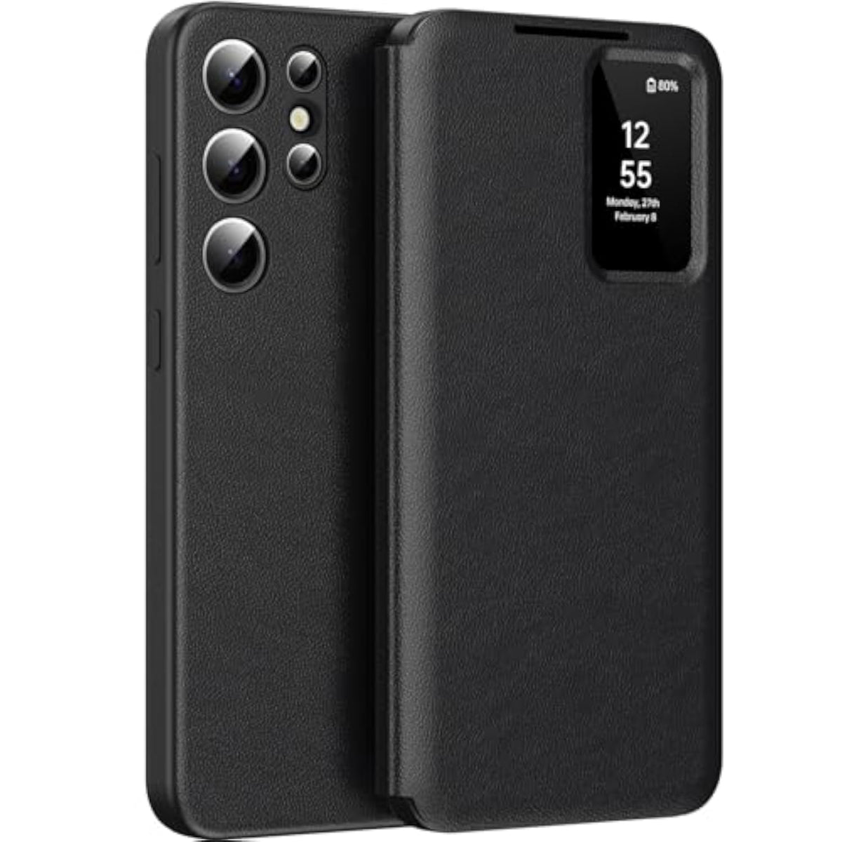 Samsung S26 Ultra 5G Case with S-View Wallet Phone Case, Smart Window Cover for Galaxy S26 Ultra, Flip Leather Protective Smart View (Black)