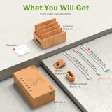 Bamboo Charging Station Organizer For Multiple Devices, Desktop Docking Stations Holder For Cell Phone, Tablet, Smartwatch & Earbuds Stand (Included 5 Cables) (No Usb Charger)