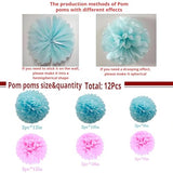 Pink and Blue Tissue Paper Pom Poms 12Pcs- Hanging Paper Flowers for Wedding Gender Reveal Birthday Graduations Christmas and Special Occasions(8 &10 & 12 inch)
