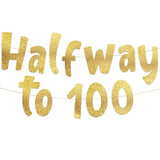 Halfway To 100 Gold Glitter Banner Happy 50Th Birthday Anniversary Decorations