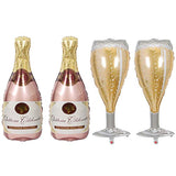 4PCS Champagne Bottle & Glass Mylar Balloons for Birthday, Wedding, Bachelorette and Party Decor