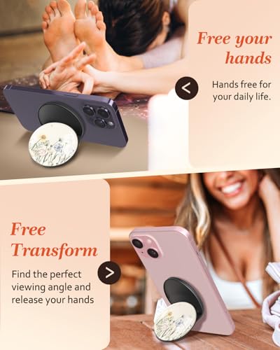 Magnetic Phone Grip Compatible With Magsafe - Cell Phone Grip Stand Magnetic Ring Holder Finger Kickstand For Iphone 17 16 15 14 13 12 Series Magnet Removable Accessories Cute Flower Floral