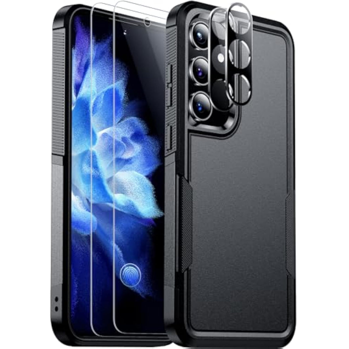 For Samsung Galaxy S24 Case, With 2Pcs [Tempered Glass Screen Protector+Camera Protector][ Grade Shockproof] Heavy Duty Full Body Protection Phone Case For S24 Case,Black