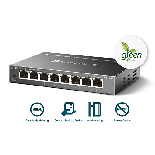 8 Port Gigabit Switch | Easy Smart Managed | Plug & Play | Desktop/Wall-Mount | Sturdy Metal W/ Shielded Ports | Support Qos, Vlan, Igmp And Lag (Tl-Sg108E)