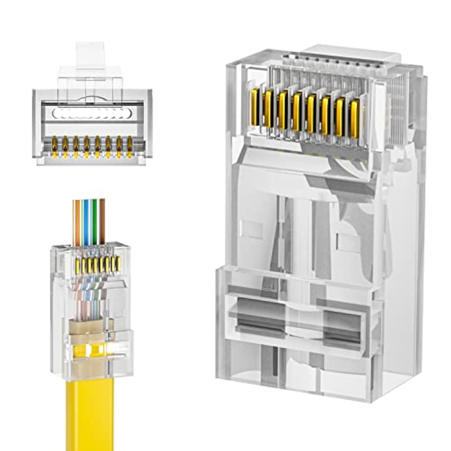 100 Pack Rj45 Cat6 Pass Through Connectors, Ethernet Cable Crimp Connectors Ut