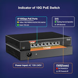 8 Port 10G Poe Switch, 8 Port 10G Poe Ethernet Switch Support Ieee802.3 Af/At, 10G Base-T Rj45 Poe Port For 1G/2.5G/5G/10G Network, 160Gbps Switching Capacity, 110W Poe Power, Desktop & Rack Mount