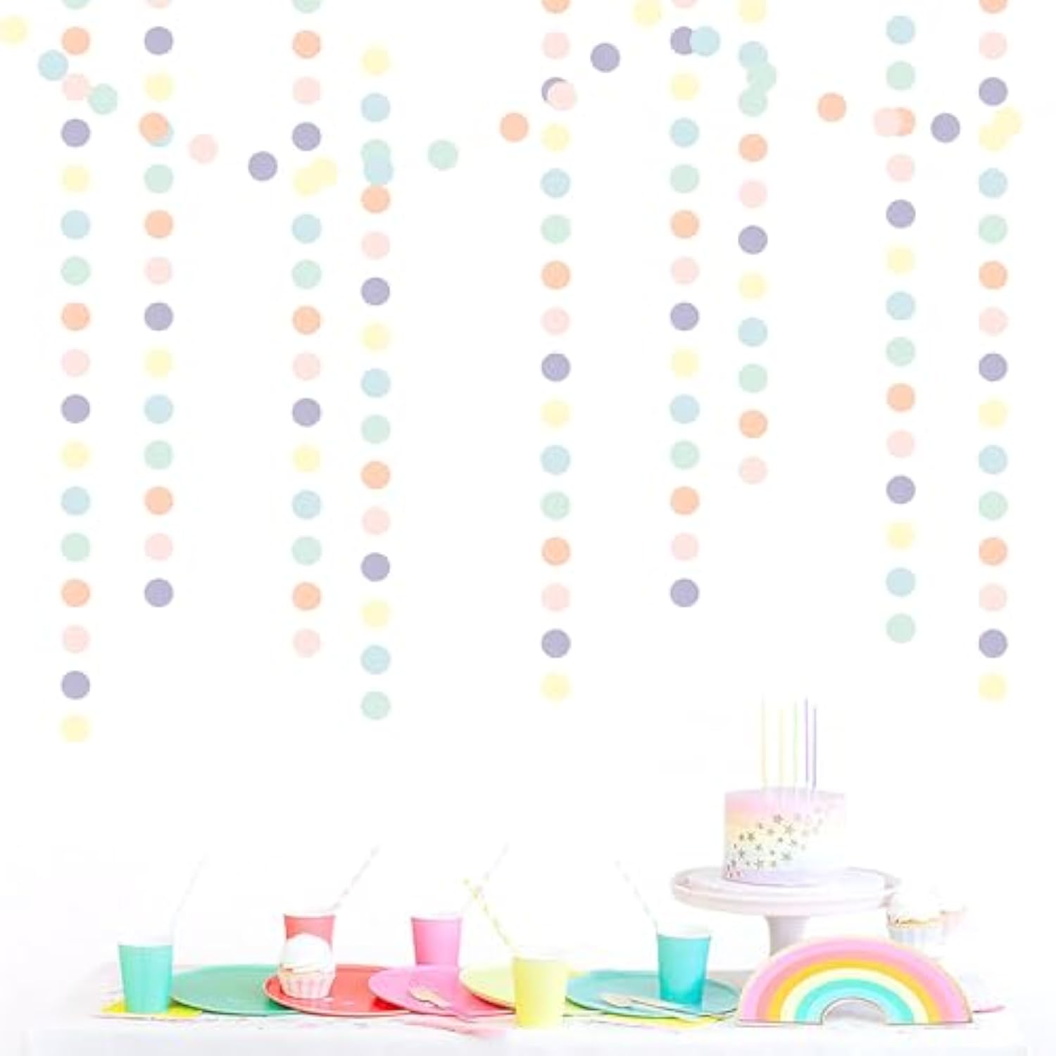 Pastel Rainbow Birthday Party-Decorations Streamers - 52Ft Yellow Blue Mint Pink Purple Hanging Paper Garland Banner,Birthday Baby Bridal Shower Bachelorette Engagement Supplies Backdrop Decor