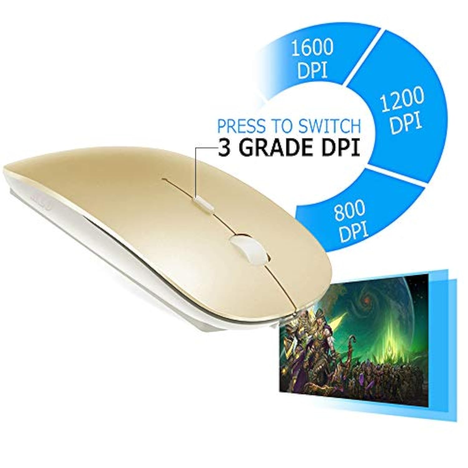4 Modes Rechargeable Bluetooth Mouse Bt3.0/5.2+Usb-2.4G/Type-C,Wireless Mouse For Macbook Pro/Macbook Air/Laptop/Imac/Ipad/Notebook/Pc (Bt/Usb-C Gold)