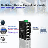 Industrial 5-Port Managed Gigabit Poe Switch, Support Dc12V-48V To Dc48V Poe, Rugged Metal Housing, 4×Poe Ports (802.3Af/At) 30W Each, 120W Total, Din-Rail Mount, Support Qos & Vlan, For Rv/Cctv.