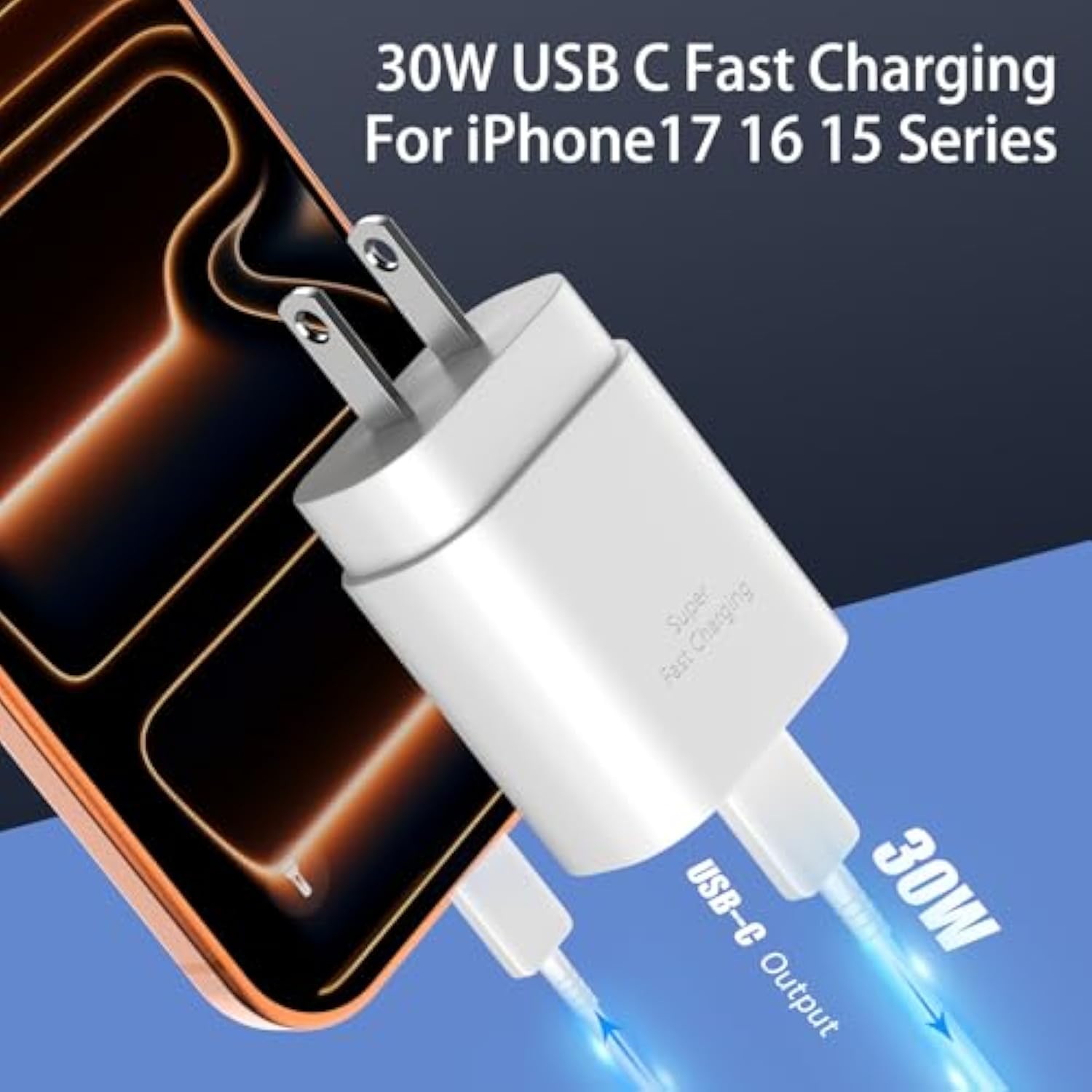 iPhone 15 Charger Fast 30W USB C Block & 10FT Cable for iPhone/iPad/Samsung