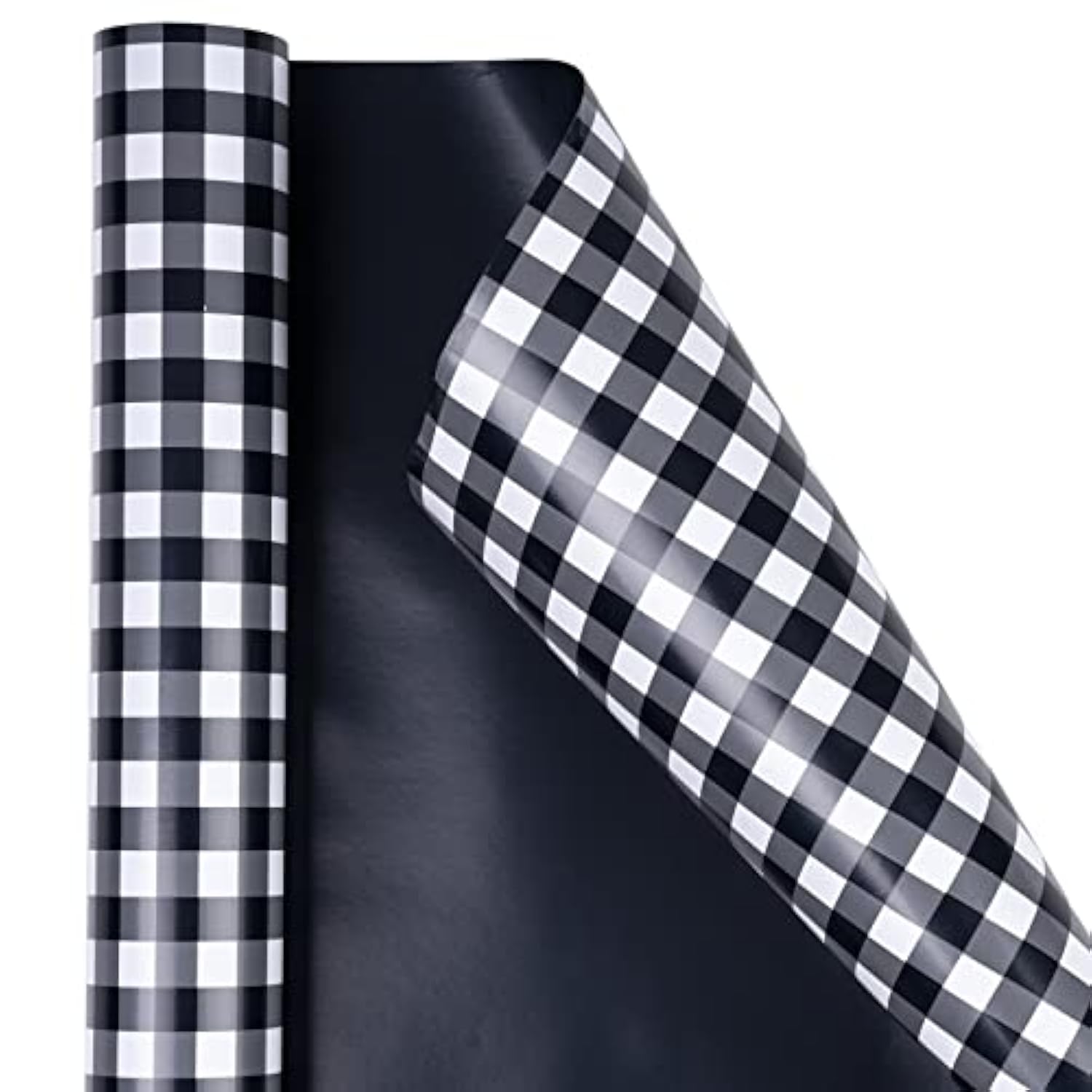 30 Inch Reversible Wrapping Paper Roll - Black And White Plaid Design For Birthday, Holiday, Wedding, Baby Shower And More Occasions - 30 Inch X 33 Feet