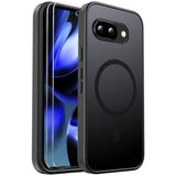 For Google Pixel 9A Case Magnetic Shockproof, [Fit For Magsafe] [Glass Screen Protector] Translucent Anti-Fingerprint Case For Google Pixel 9A (Black)