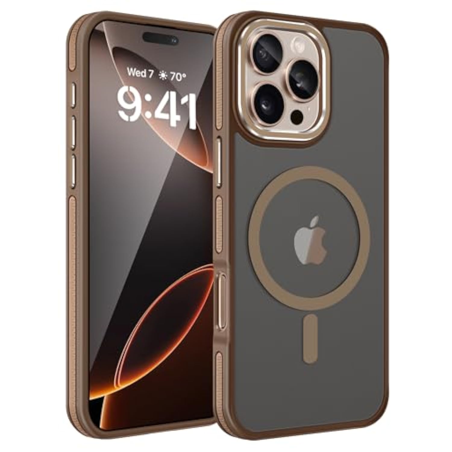 For Iphone 16 Pro Max Case[Compatible With Magsafe]Shockproof Military-Grade Protection Support Magnetic Car Mount Slim Nonslip Translucent Matte Case For Iphone 16 Pro Max,Desert Titanium Gold
