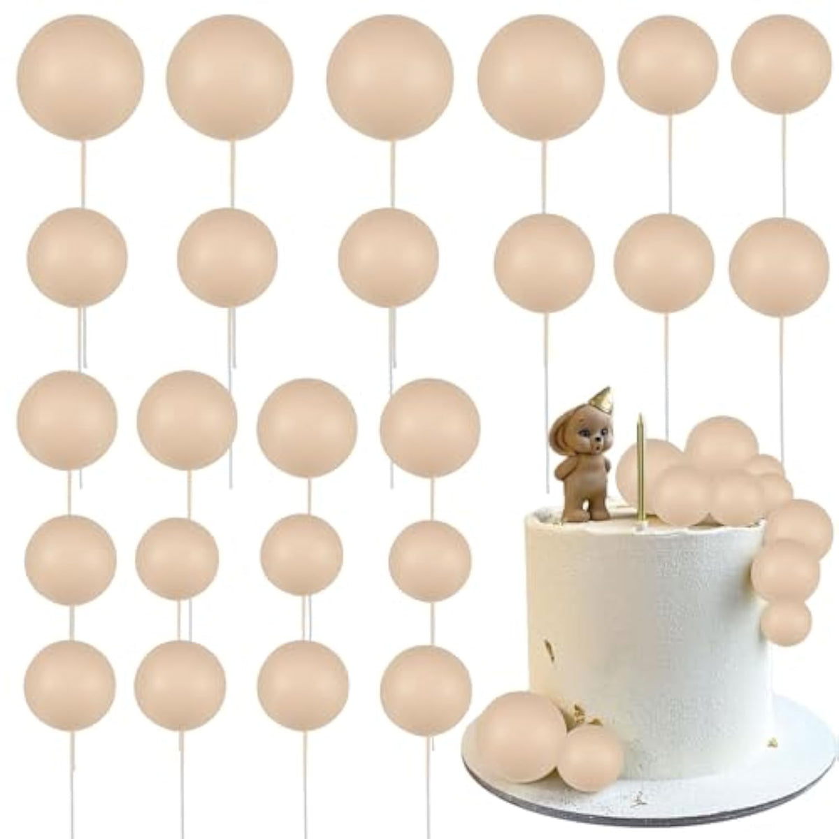30Pcs Ball Cupcake Toppers Balls Cake Toppes Foam Balls Picks Diy Mini Balloon Cake Topper For Baby Shower Birthday Favor Wedding Anniversary Party Cake Decorations Supplies Khaki