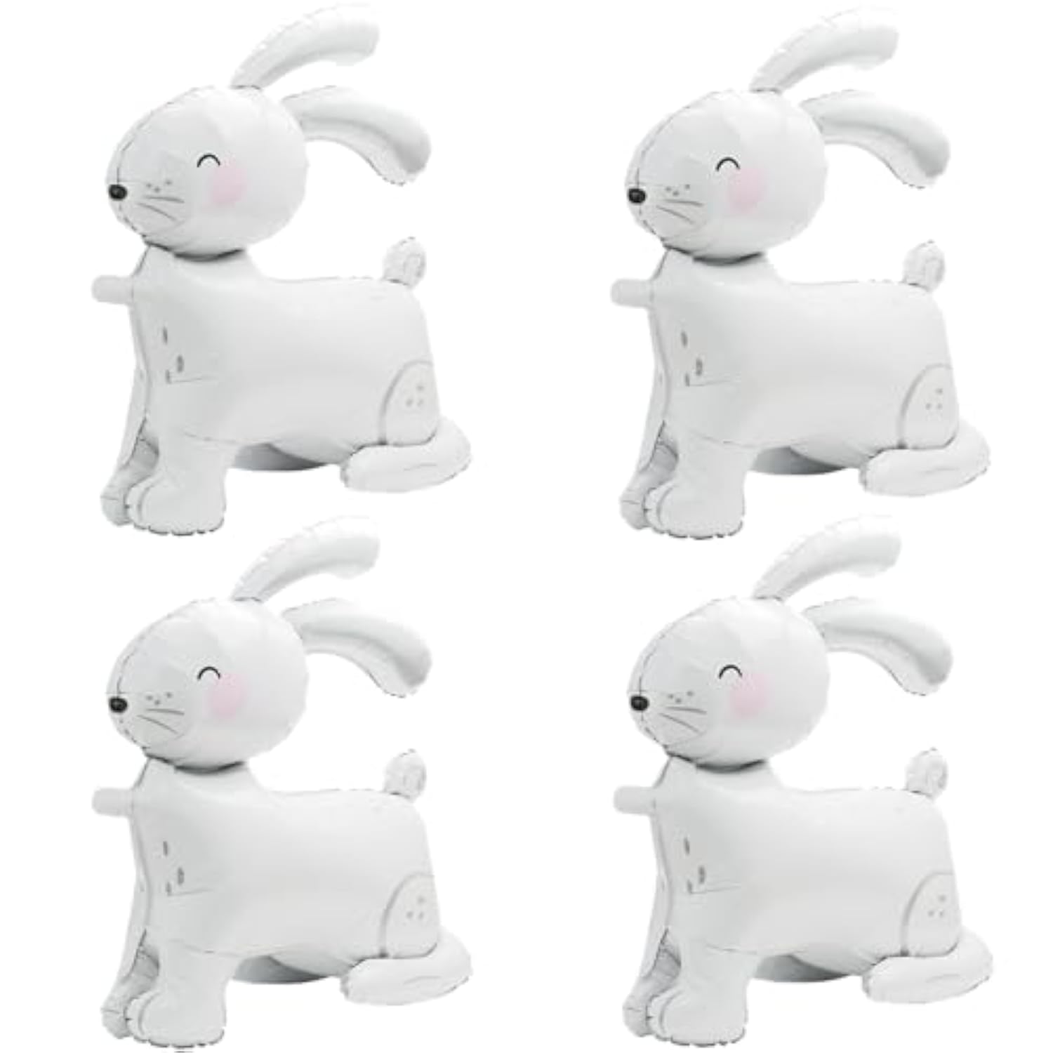 4D Realistic Farm Bunny Airwalker Walking Animal Balloon Happy Easter Balloon Baptism Supplies, 4 Pack Self Stand Rabbit Mylar Balloons Safari Jungle Woodland Bunny Decoration For Baby Shower Birthday