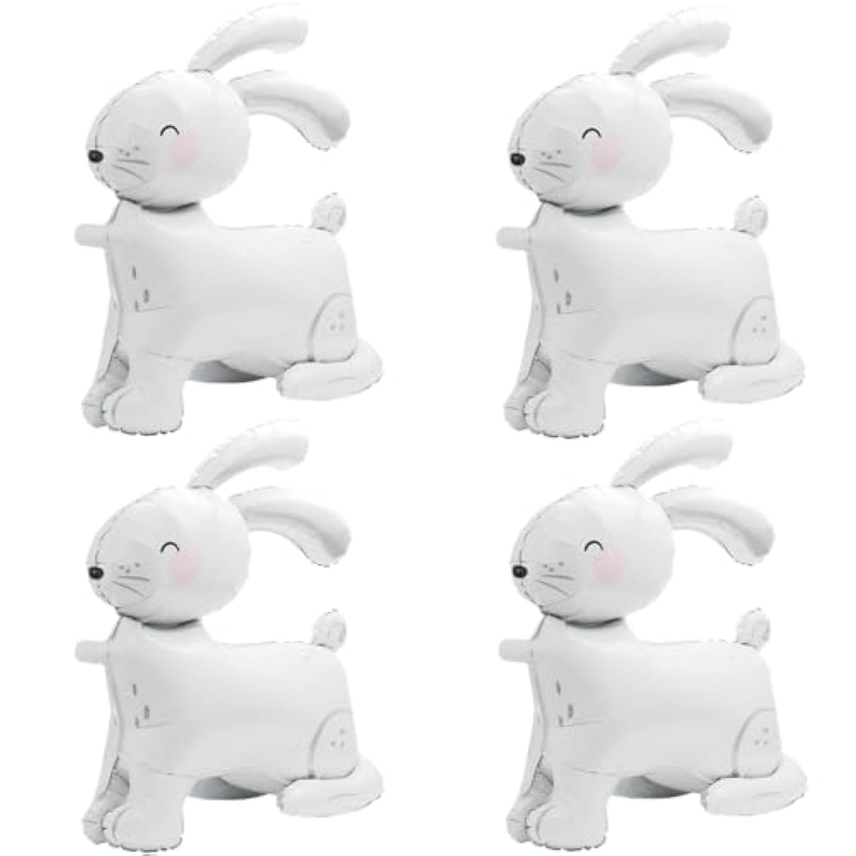 4D Realistic Farm Bunny Airwalker Walking Animal Balloon Happy Easter Balloon Baptism Supplies, 4 Pack Self Stand Rabbit Mylar Balloons Safari Jungle Woodland Bunny Decoration For Baby Shower Birthday