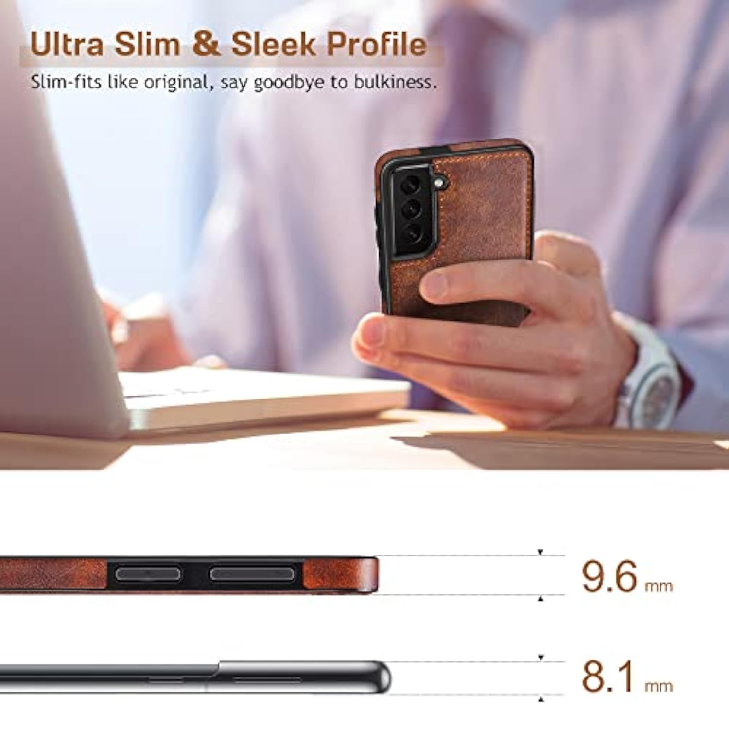 For Galaxy S22 Case 5G, Premium Leather Luxury Pu Non-Slip Grip Rugged Bumper Shockproof Full Body Protective Cover Men Women Phone Cases For Samsung Galaxy S22 (2022) 6.1 Inch - Brown