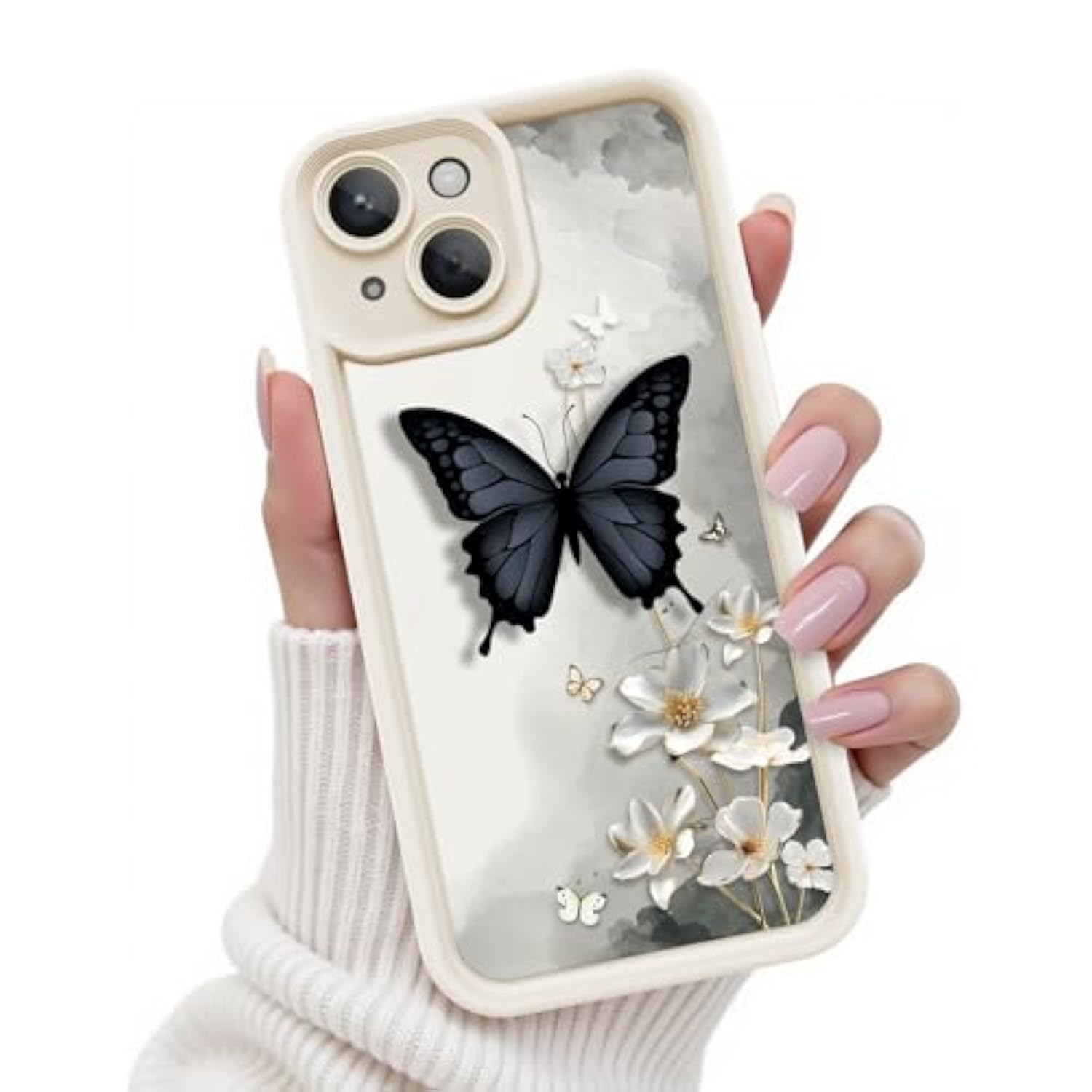 For Iphone 14 Case, Creative Butterfly Pattern Design For Girl Women, Soft Silicone Shockproof Anti-Scratch Protection Phone Cover For Iphone 14 (3D Black Butterfly)
