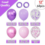 68Pcs Pink And Purple Balloons 12 Inch Metallic Purple Pink Latex Balloon Confetti Ballons With Ribbons Party Balloons For Wedding Girls Birthday Baby Shower Decorations.