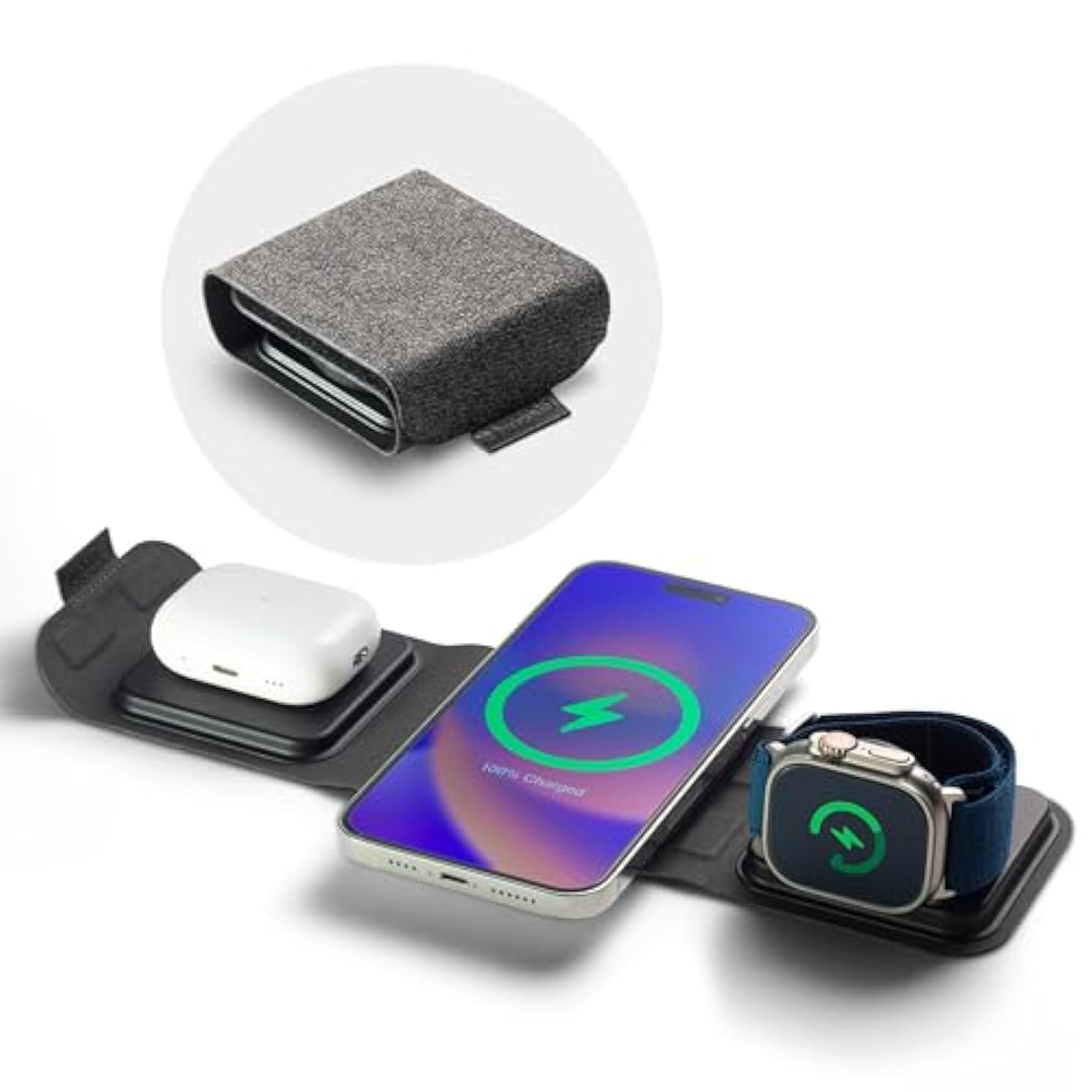 Mophie 3-in-1 Travel Charger with MagSafe - Portable Wireless Charging Hub, Compatible w/Apple Devices, iPhone 17/16/15/14/13/12 Series, Apple Watch Series 11 to 1 & Ultra, AirPods Pro/3rd Gen, Black