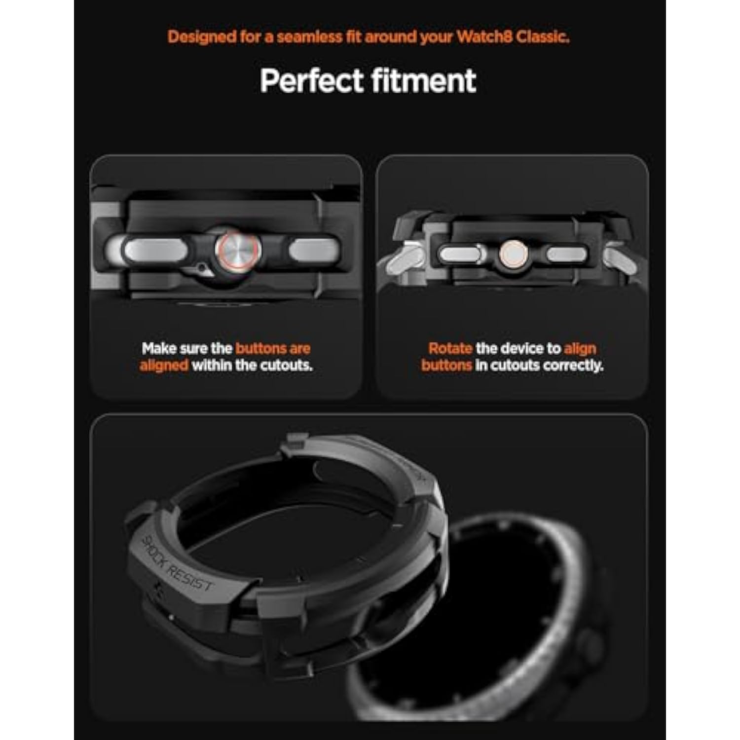 Spigen Rugged Armor Designed for Samsung Galaxy Watch 8 Classic 46mm Case Durable TPU Cover (2025) - Matte Black