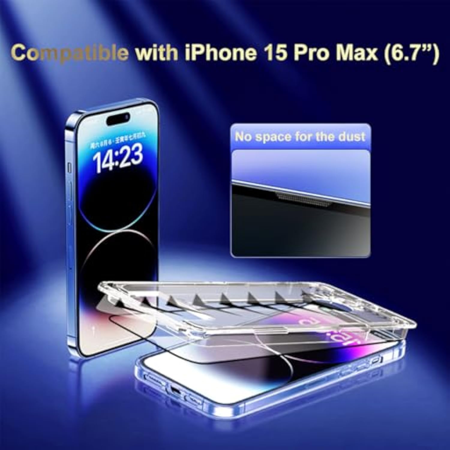 2-Pack Privacy Screen Protector For Iphone 15 Pro Max (6.7"), Anti-Spy With Easy Installation Kit [Auto-Dust Removal], Hd Tempered Glass & Bubble Free