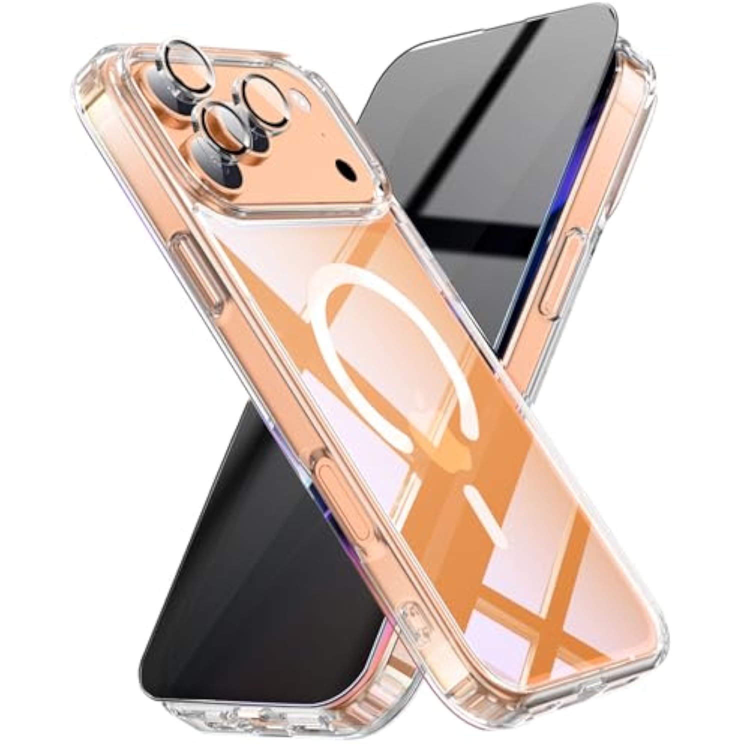 3-In-1 For Iphone 17 Pro Max Case With Privacy Screen Protectors & Individual Camera Lens Protector [Compatible With Magsafe] Magnetic Phone Cover For Iphone 17 Promax,Crystal Clear