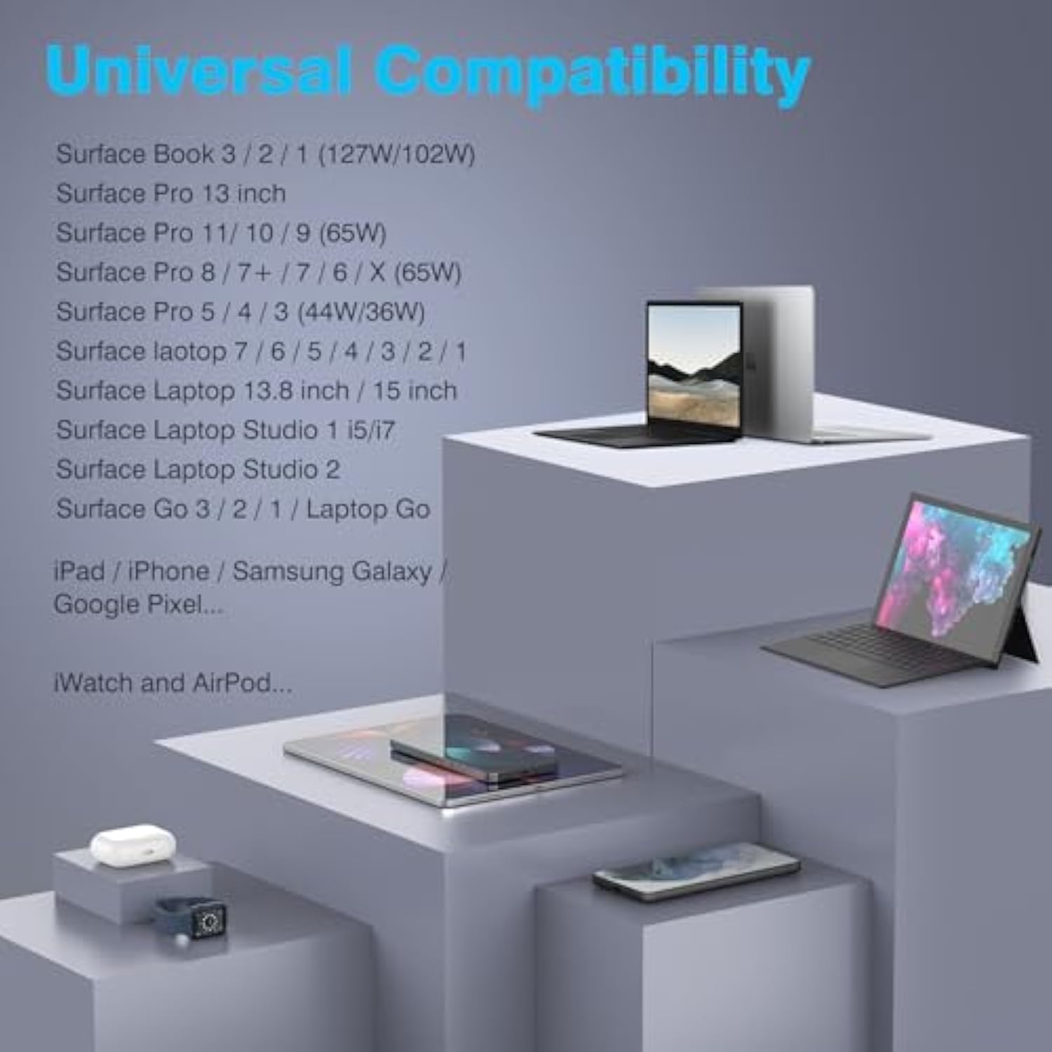 127W Microsoft Surface Book 3 Laptop Charger Also For 102W Surface Book 2, 1,