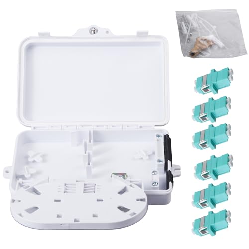Fiber Optic Distribution Box, 6 Port Wall Mount Enclosure With 6 Lc Duplex Om3 Adapters, Multimode, Ftth, Ip65 Waterproof Outdoor/Indoor Use - 8.27" X 5.31" X 1.57"