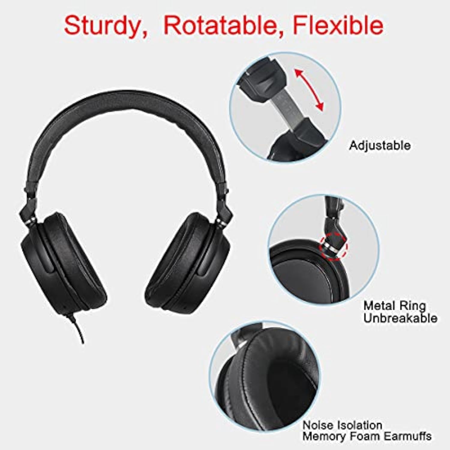Long Cord Headphones For Tv And Pc With Volume Control And Mic, 21.6Ft/6.6M Extended Cable With Clip, Rca & 3.5Mm Aux Audio, Fold-Flat Stereo Over Ear Wired Tv Headphones, Sm-906Tv