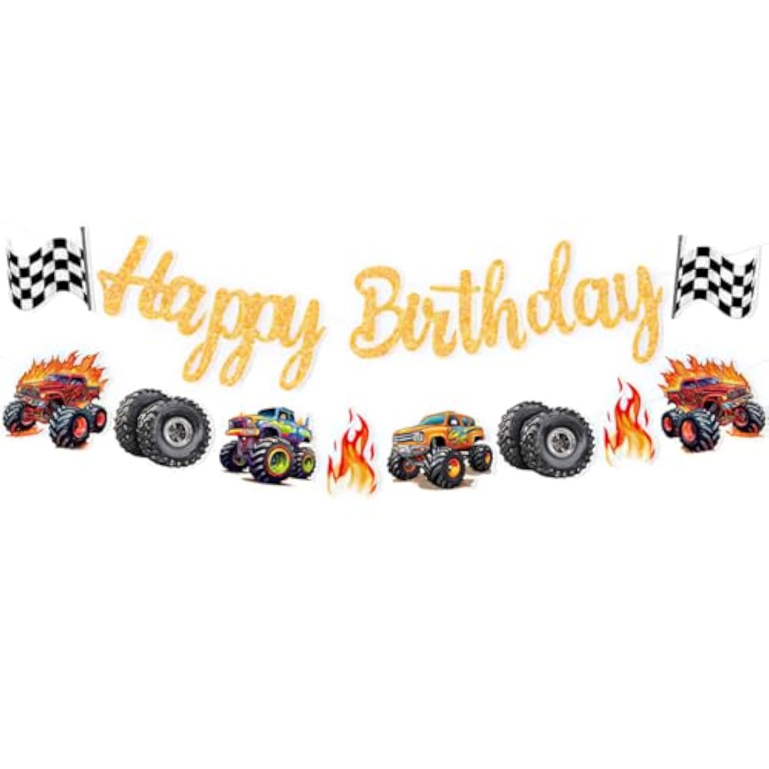 Monster Truck Birthday Banner, Cars Trucks Happy Birthday Sign, Party Decorations For Boys, Racing Themed Party Supplies