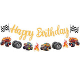 Monster Truck Birthday Banner, Cars Trucks Happy Birthday Sign, Party Decorations For Boys, Racing Themed Party Supplies