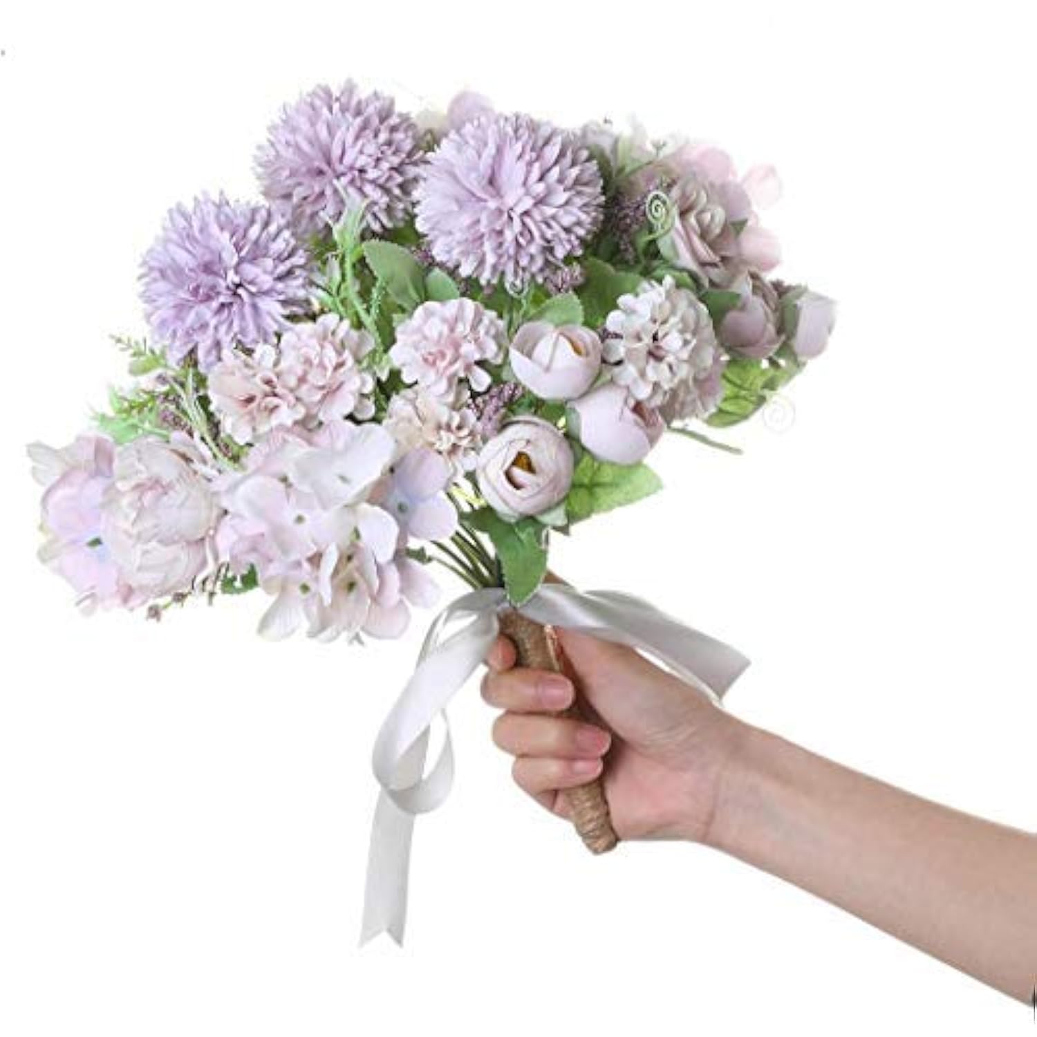 6 Pack Artificial Flowers, Fake Faux Peony Silk Hydrangea Plastic Carnations Daisy Realistic Flower Arrangements For Wedding Decoration Table Centerpieces, For Home Office Party Decor (Purple)