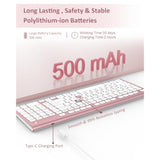 Wireless Keyboard, Bluetooth + Usb Ergonomic Silent Quiet Rechargeable With Number Pad Cute Compact Full Size Multi Device Keyboards For Ipad Tablet Mac Computer Surface Pc Macbook Laptop Pink