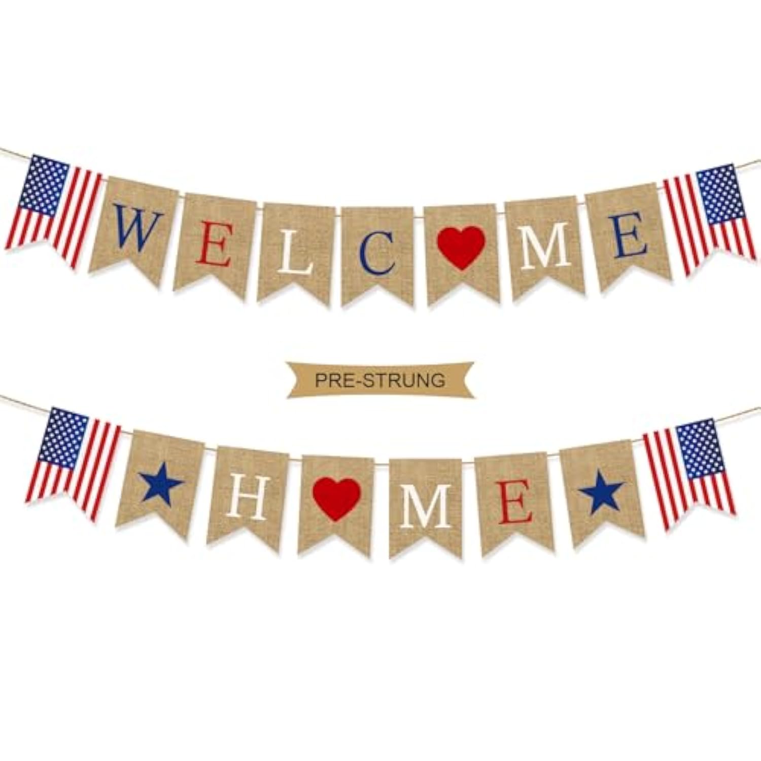 Pre-Strung Welcome Home Banner Burlap Patriotic Decor for Military Homecoming