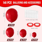 145 Pc Red Balloons (5", 10", 12", 18") Latex Arch Kit for Wedding/Party Decor
